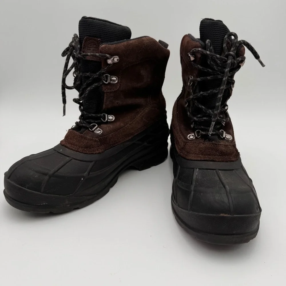 Kamik Mens Waterproof Winter Boots Brown Suede Black Rubber Insulated Duck Boots